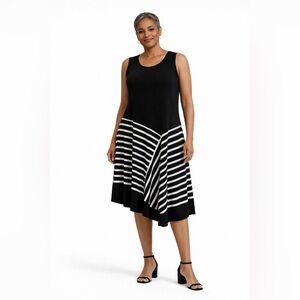 Style & Co Black White Striped Sleeveless Midi Dress Size